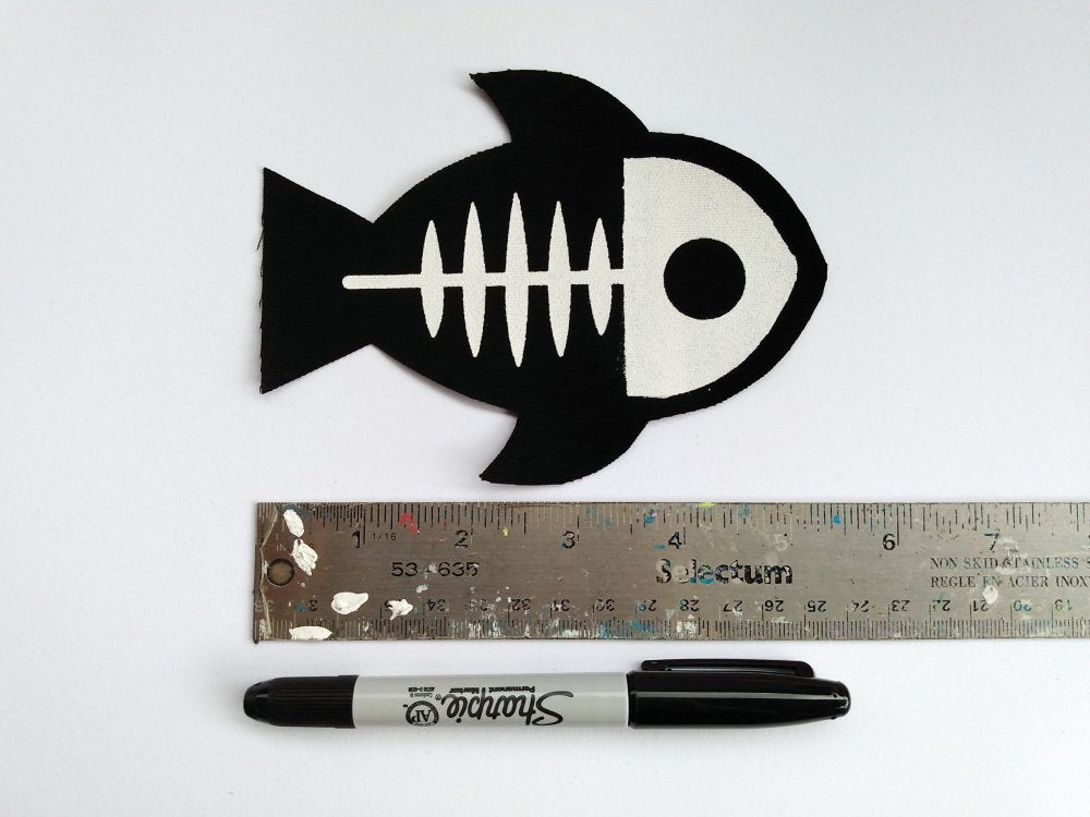 NEW! Kawaii Skeleton Fish Screen print Sew-on Patches