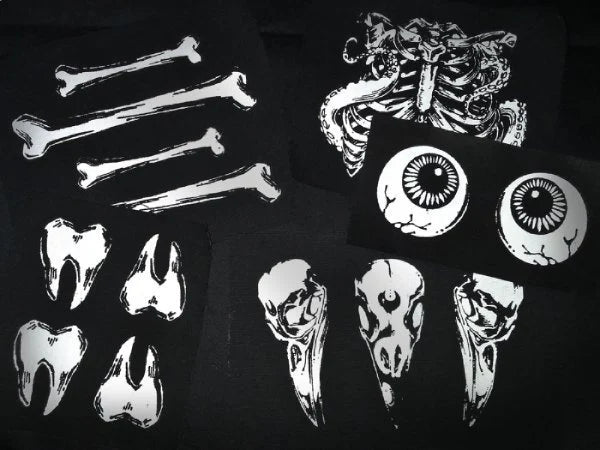 Bones 'n Anatomy Collection: 4 Teeth Screen print Sew-on Patches Sets