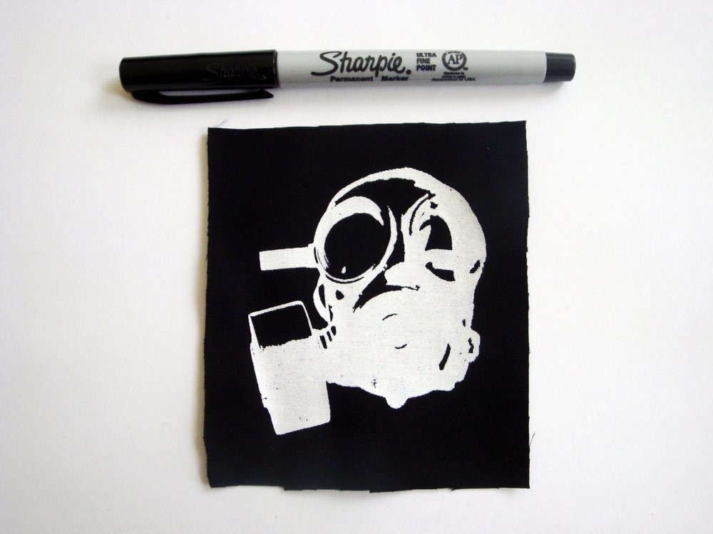 Gas Mask Screen print Sew-on Patch (Black & White ver.)