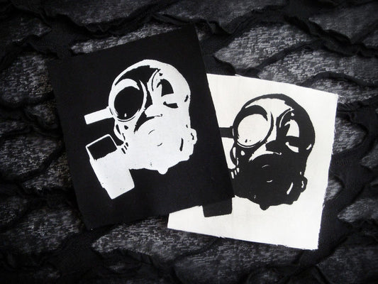 Gas Mask Screen print Sew-on Patch (Black & White ver.)