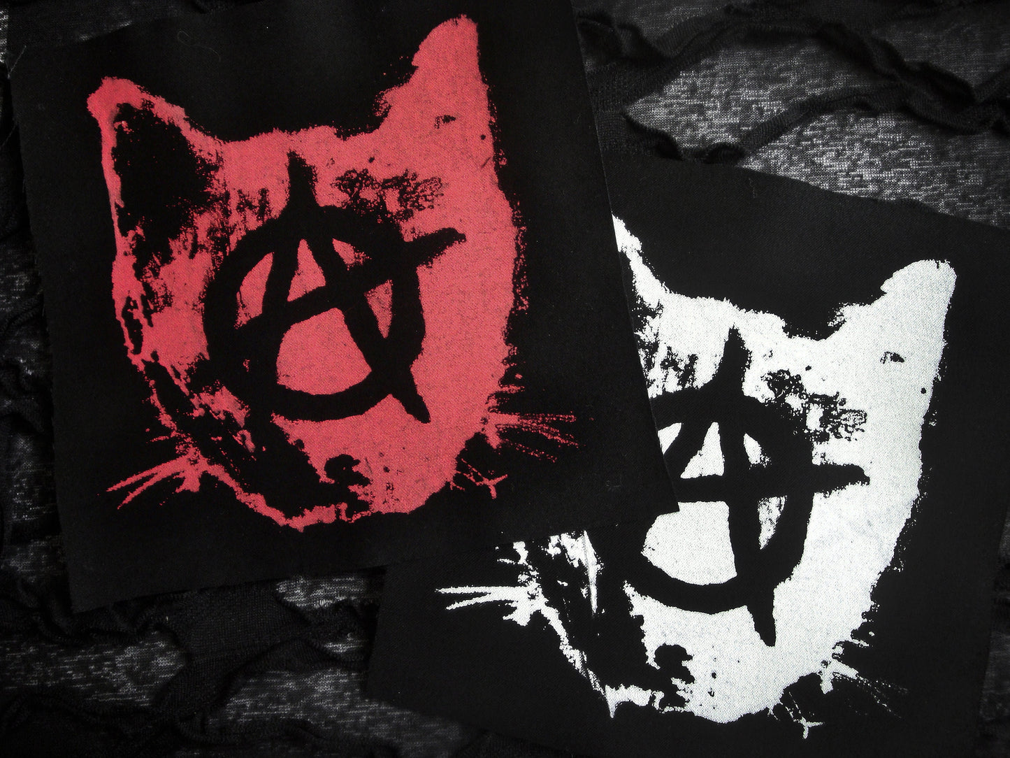 Anarchy Kitty Cat Screen print Sew-on Patches