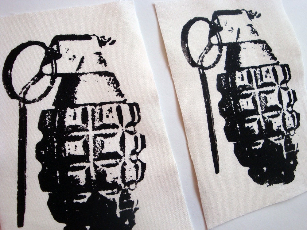 Grenade Screen print Sew-on Patch (White ver.)