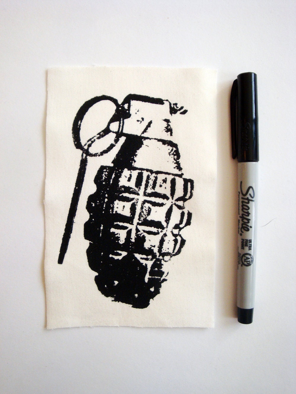 Grenade Screen print Sew-on Patch (White ver.)