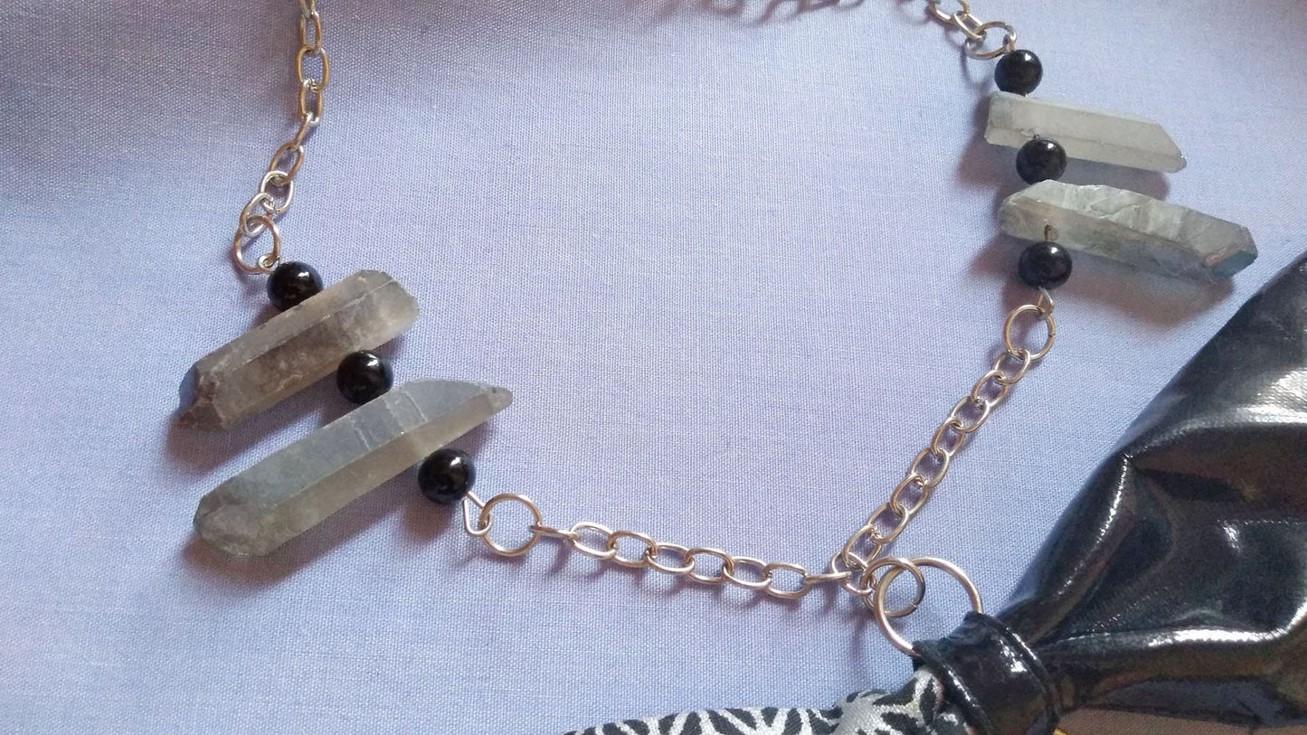 Asanoha PVC Bow & Crystals Japanese Necklace