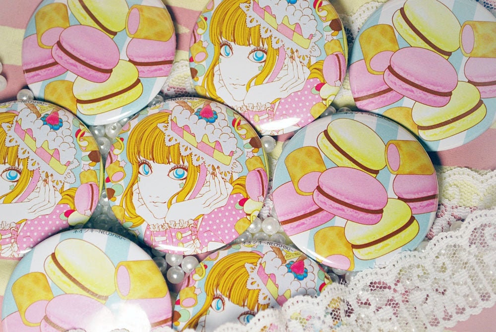 Lolita Girl & Macarons Kawaii Buttons