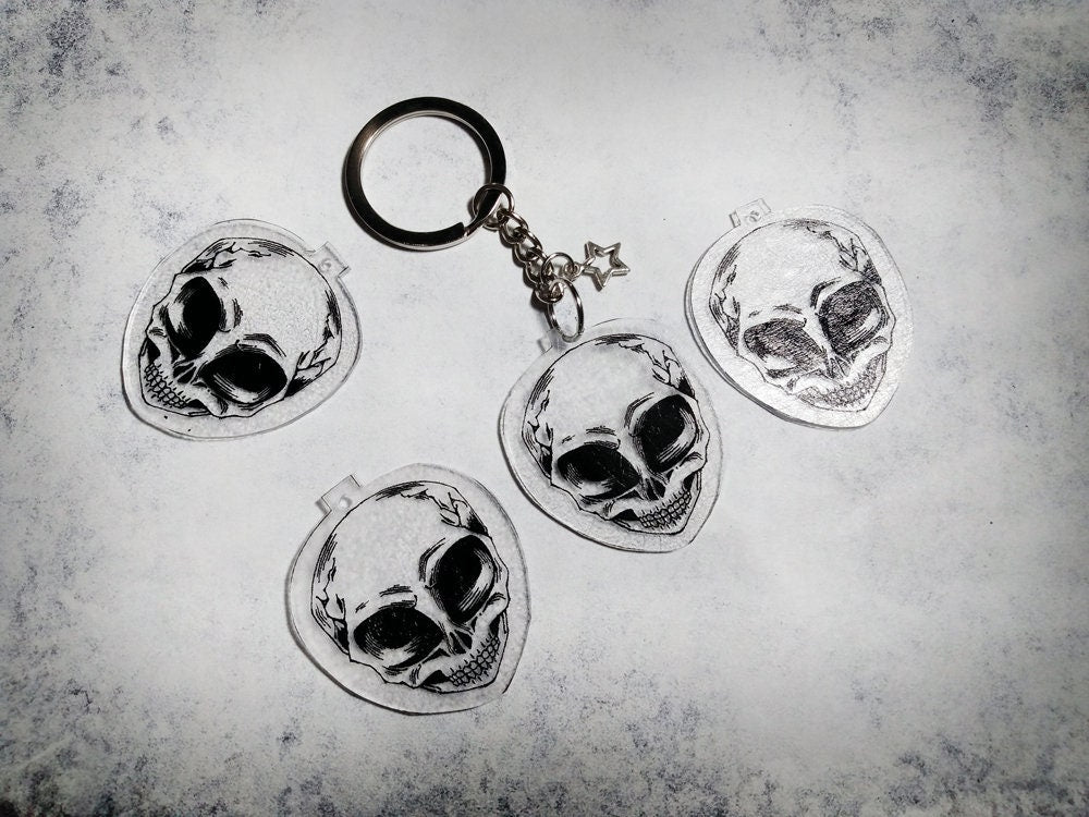Little Gray Alien Skull Acrylic Charm Keychain