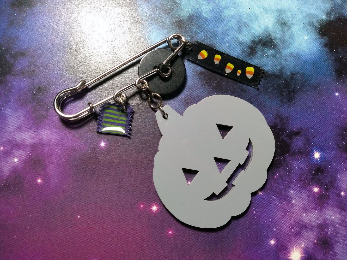 OOAK Jack-o-Lantern & Candy Charms Kawaii Kilt Safety Pin