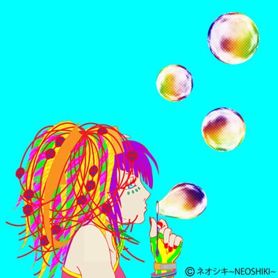 Raver Girl & Rainbow Bubbles Kawaii Button