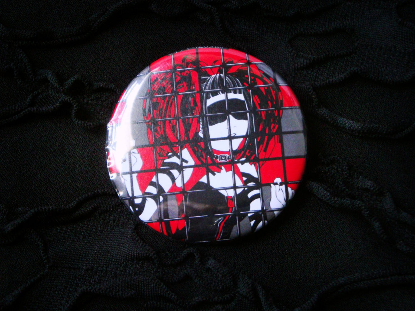 Goth Girl & Cage Industrial Button